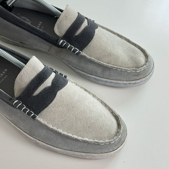 Cole Haan Grand OS Mens Pinch Weekender Penny Loafer Shoes Gray Blue Suede 12M - Picture 2 of 15